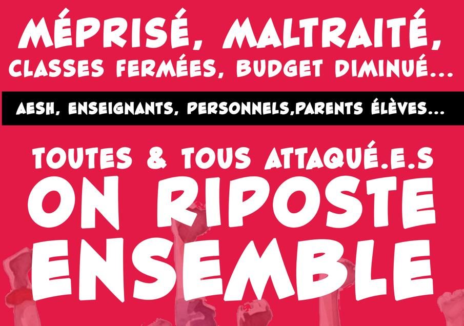 Tous ensemble en grève départementale le 31 mars. Carte scolaire et Inclusion. Nous n’accepterons aucune fermeture de classe, aucune baisse de DHG ! Assez de mépris et de maltraitance !